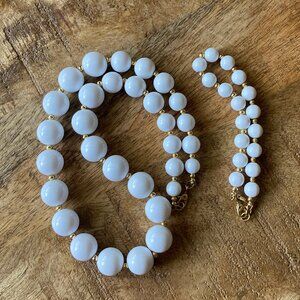 Vintage Monet White and Gold Acrylic Bead Necklace and Bracelet 2 piece set
